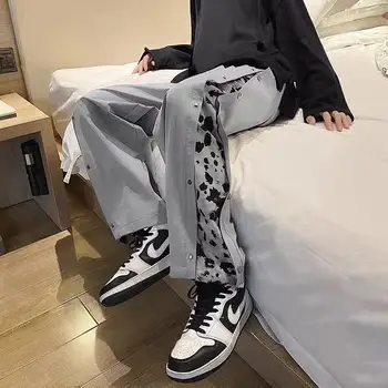 Moški Gumb Leopard Joggers Hlače 2021 Mens Japonski Ulične Hip Hop Sweatpants Moški Korejski Modnih Track Hlače