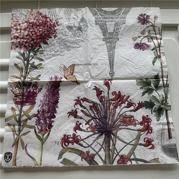 vintage Napkin papir elegantno tkiva tiskanja vijoličen cvet sivke handkerchief decoupage servilletas poroko, rojstni dan stranka dekor