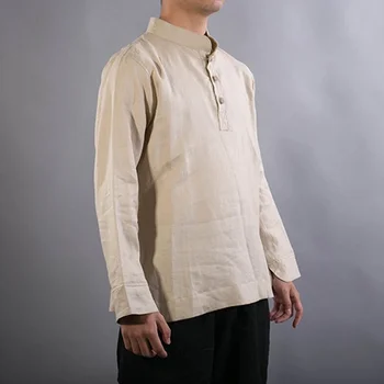 Namizno Stojalo Ovratnik Sponke moška Majica za Moške Kitajski Svoboden Dolgimi Rokavi Pulover Vrh Etnične Obleko