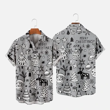 Za moške, Božična Hawaiian T-Shirt Y2K Hombre Fashion Majica 3D Tiskanja Prijetno Priložnostne Kratek Rokav Plaži Prevelike Obleke 6