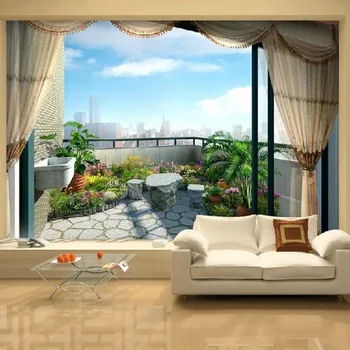 Po meri Moda Zunaj okno Pogled na Morje 3D Zidana Ozadje Osebnost Razširitev Prostora v Dnevni Sobi Doma Dekor Stensko Slikarstvo