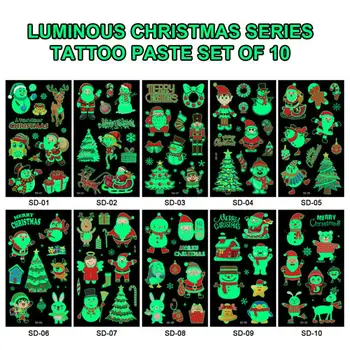 10Pcs Svetlobna Tattoo Nalepka Otrok Roko Obraz Žareč Tatoo Otrok Body Art Tattoo Božič Tatoo Risanka Santa Claus