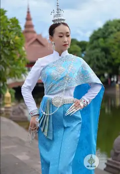 Tajska Tradicionalna oblačila Tajske Ženske Obleka Modra Novo Vintage Pomlad Fazi