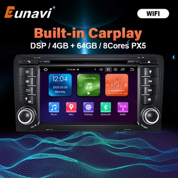 Eunavi 2 Din Android 10 avtoradio, Predvajalnik DVD-jev Za Audi A3 8P S3 2003-2012 RS3 Sportback Multimedia Navigacija Stereo Zvoka DSP