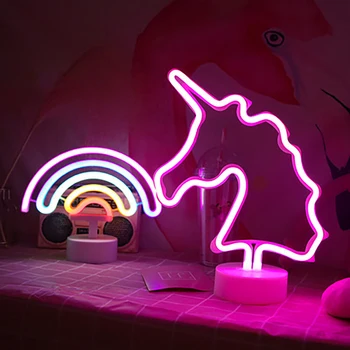 Led Neon Znak Dekoracijo Samorog Mavrične Družine otroški Sobi Postelji Noč Svetlobe Otrok Dekoracijo Svetlobe