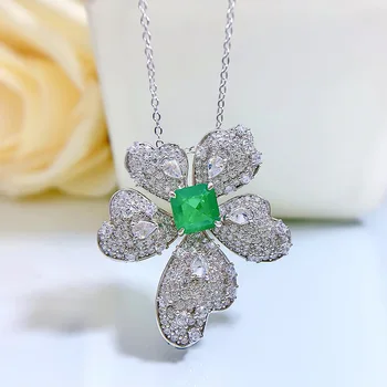 Luksuzni Srebro 925 Nakit za Ženske 8 mm Smaragdno Cvet Uhani Kristali Diamond Fine Nakit za Ženske Parry Uhani 2022 Darila