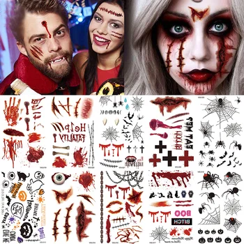 Halloween Krvave Rane Tattoo Nalepke Trik Strašno Nepremočljiva Začasni Tattoo DIY Ponaredek Tatoo Pajek Halloween Dekoracijo