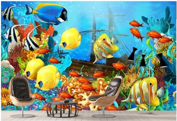 Po meri photo 3d ozadje Podvodni svet Razbitine, ribe, korale krajine doma dekor na steno 3d stenske freske ozadje za spalnico