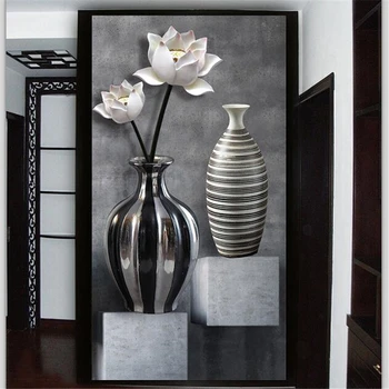 beibehang ozadje po Meri 3d photo zidana HD črno in belo lotus vaza 3D ozadje verandi oltarja koridor v ozadju stene papirja