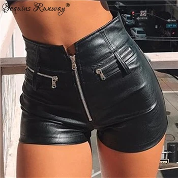 Seksi letnik črna moda poletje umetno usnje hlače ženske oblačila goth kratek vroče hlače visoko pasu priložnostne biker womens hlače