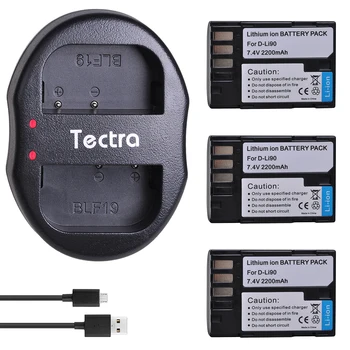 Tectra 2200mAh 3PCS D-Li90 D Li90 Digitalni Fotoaparat, Baterijo za PENTAX K-7, K-7D K-5, K-5 II 645D K01 DLi90 Baterija+USB Dvojni Polnilnik