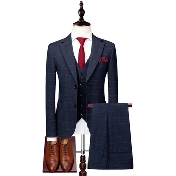 Obleke, za moške bo ustrezala 3-delni komplet hlače, jopič telovnik костюм moške preverite poslovnih formalno obleko modne priložnostne moške obleke terno masculino