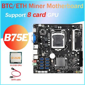 VROČE-B75E 8 Kartice BTC Rudarstvo Matično ploščo+I3 2120 CPU+SATA Kabel 8XUSB3.0 Do Pcle 1X Reža za grafično procesno enoto (GPU B75 Čip LGA1155 DDR3 MSATA+VGA