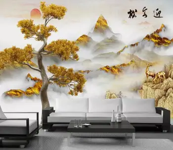 Ustvarjalne povzetek novi Kitajski slog zlati krajine pozdrav bor ozadju dekoracijo sten ozadje freske