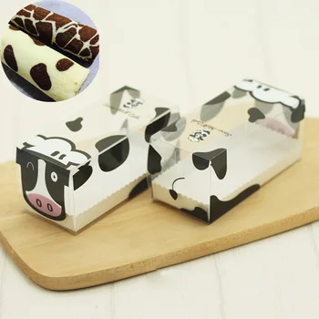 Švicarski Roll Package PET Mlečne Krave Design Torto Peko Pakiranje Škatla Hrane Razred Pregleden, Zložljivi Okvir Otrok Brithday Cake Škatle