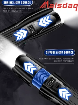 Led Svetilka Ultra Svetla Baklo Kamp Svetlobe 6 Stikalo Za Način Smart Led Zaslon Nepremočljiva Zoomable Kolo Svetlobe 26650 Baterije