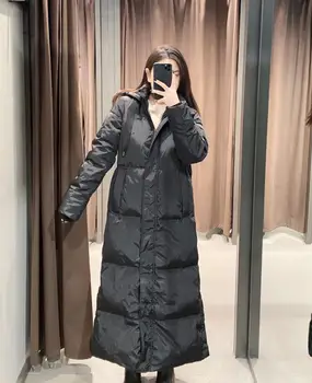 Winte plašč ženske črne debele hooded dolgo parka ženski zadrgo toplo zimsko jakno priložnostne dolg rokav outwear 2022