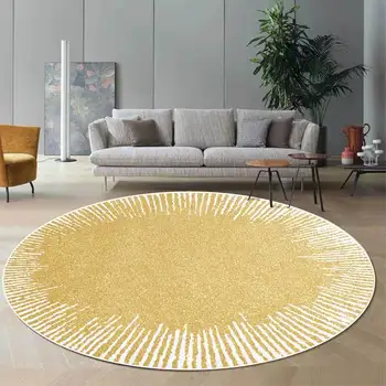 Sodobna zlati povzetek bele črte, dnevna soba viseče košare stol krog mat preproga po meri