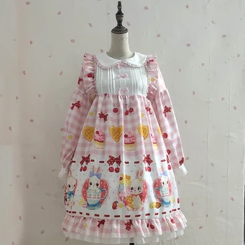 Svetloba Lolita obleko Japonski Mehko Sestra Zajčja Popoldanski Čaj OP Kawaii Dolg Rokav Obleka