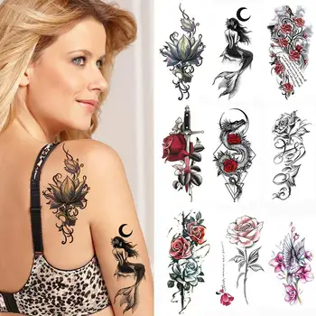 Nepremočljiva Začasne Tetovaže Cvet Seksi Tattoo Nalepke Ponaredek Tatoo za Ženske Roko Rokav Peony Body Art Prenos Odraslih Tattoo