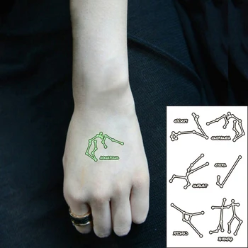 Nepremočljiva Začasno Svetlobna Tattoo Nalepke Ozvezdju Rib Oven Bik Rak Dvojčka Flash Ponaredek Tatto za Ženske, Moške