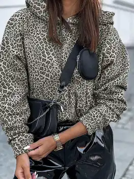 ZANZEA Modo Jeseni Majica Ženske Letnik Leopard Tiskanja Hoodies 2022 Priložnostne Hooded Vrhovi Ženska Eleganca Oversize Sweatshirts
