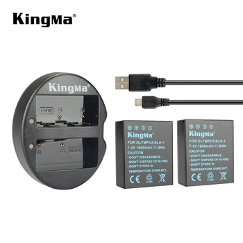 KingMa 2Pcs 1600mAh BLH-1 BLH1 BLH 1 Zamenjava Baterije in Dvojno Mikro-USB Polnilnik za Olympus E-M1 Mark II Kamera