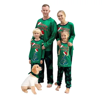Božič Družinski Pižame Z Dolgimi Rokavi Drevo Posadke Vrhovi + Dolge Hlače Starš-Otrok Božič More Domov Nositi Oblačila