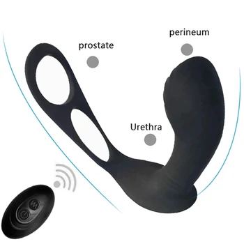 Butt Plug Vibrator Analni Seks Igrača, s Penis Prstan za ponovno Polnjenje Prostate Masaža Izliv Izboljšanje Erekcije Prolonger za Moške