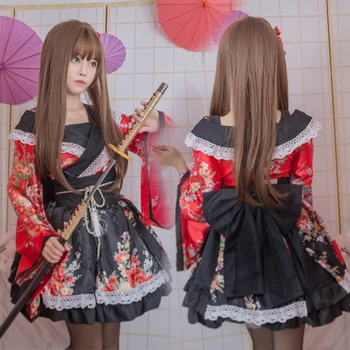 7Colors Ženske Lolita Tea Party Rdečo Obleko Japonski Anime Cosplay Kostum za Dekleta Sakura Kimono Yukata Čipke Obleke Letnik Vestidos