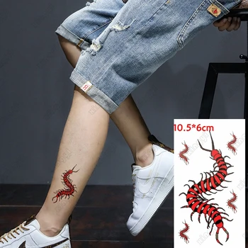 Nepremočljiva Začasni Tattoo Nalepke Rdeče 3d Stonoga Pajek Kača Body Art Vratu Zapestje Flash Tattoo Ponaredek Tatto za Moške, Ženske