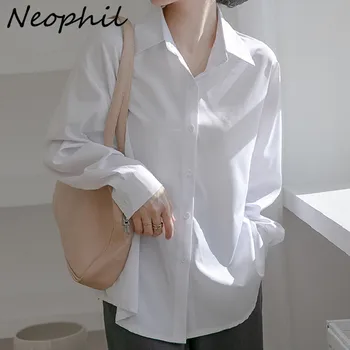 Neophil 2022 Ženske Office Bela Priložnostne Majice Svoboden Spusti Ramena Jeseni Blusa Mujer Dolg Rokav Šifon Elegantno Bluze B21810