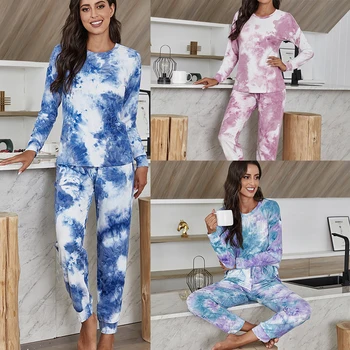Feibushi tie dye pižamo jeseni leta 2020 novo udobno in dihanje dolg rokav domov nositi dve delni set za ženske