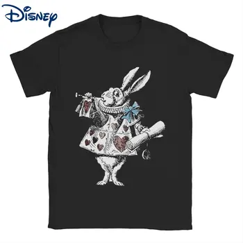 Disney Alice v Čudežni deželi Beli Zajec Majice s kratkimi rokavi Moški 100% Bombaž Vintage T-Shirt, Okrogel Ovratnik Tees Darilo za Rojstni dan Oblačila