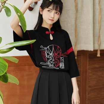 Tradicionalna Kitajska Retro Cheongsam Bluzo Majica, Krilo Tang Obleko Dekleta, Vezenje, Tiskanje Peking Opera Harajuku Qipao Vrhovi Oblačila