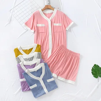 Poletje nove ženske modal pižamo dva kosa velikosti multicolor kratkimi rokavi, kratke hlače komplet za dihanje in udobno doma storitve