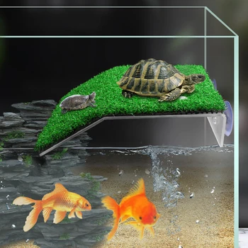 Fish Tank Dekoracijo Želva Uživala Platformo Sesalni Tortoise Plezalno Lestev Sušenje Plavajoče Simulirani Travnik Krajinsko