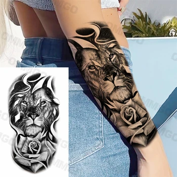 Realno Lev Rose Cvet Začasne Tetovaže Za Ženske Odraslih Dekle Sova Tiger Ponaredek Tattoo Nalepke Body Art Okras Tatoos Decal