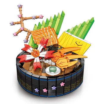 Ramen Suši Žar Japonske Hrane Serija Kuhanje Igrače Opeke Sashimi Music Box Gradnik DIY Ustvarjalni Model Dekoracijo Darilo