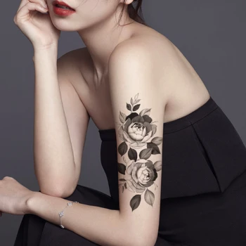 Nepremočljiva Začasni Tattoo Nalepke Black Navaden Cvet, Listi Design Ponaredek Tetovaže Flash Tatoos Roko Noge Body Art za Ženske Dekle