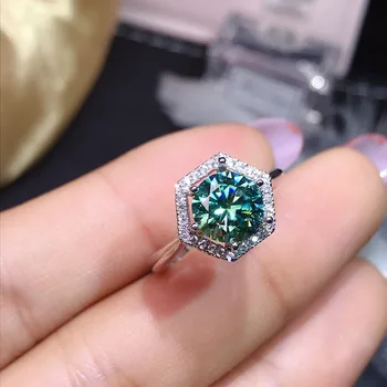 Prvotni načrt vdelan modro-zeleno kristalno heksagonalna nastavljivim obročem za ženske razkošje svetlobe vrhunsko srebrni nakit