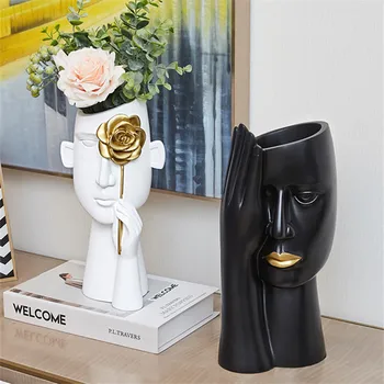Nordijska ustvarjalne črni in beli obraz keramična vaza zlata rose dekorativne umetnosti vaza dnevna soba vina kabineta, dekoracijo visoka vaza