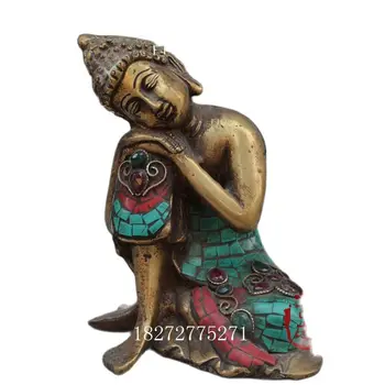 Nepal Stare Bronasto Turkizno Vdelan Kamen Kip Bude Iz Sakyamuni Buddh