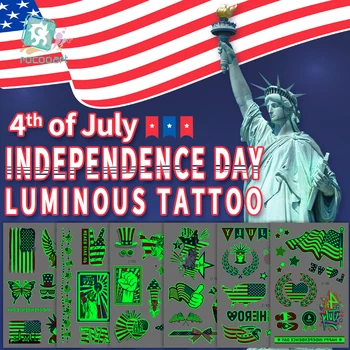 Svetlobna Začasne Tetovaže, trgovina s Spominki, Vesel Dan Neodvisnosti Zastavo Obraz, Roke Ponaredek Tatoo Nepremočljiva Svetijo Ponoči Žensk, Moških, Otrok