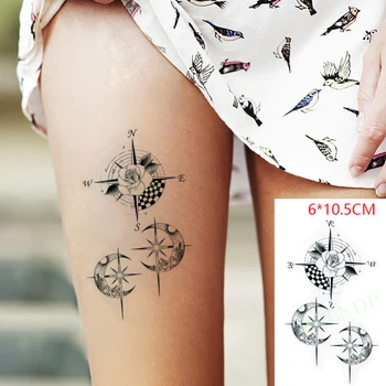 Nepremočljiva Začasni Tattoo Nalepke ins Compass Rose Luna Arktiki Star Seksi Body Art flash tattoo ponaredek tatto za Ženske, Moške