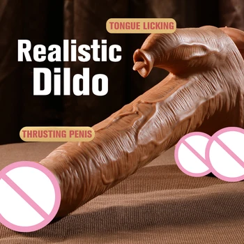 Realističen Dildo, Vibrator Za Ženske, Gor Dol Thrusting Penis Klitorisa Jezika Lizanje Masturbators Adult Sex Igrača Za Ogrevanje Velik Kurac