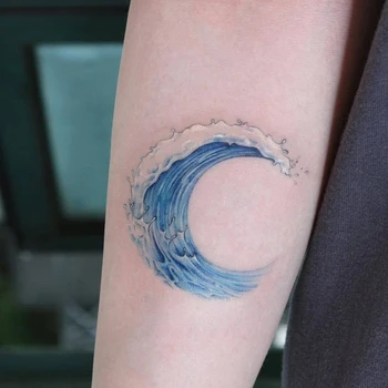 Modro Morje Val Preprosta C Obliko Vzorec Začasni Tattoo Trajne Risanka Tattoo, Body Art, Nepremočljiva Ponaredek Tatto Nalepke za Ženske Moški
