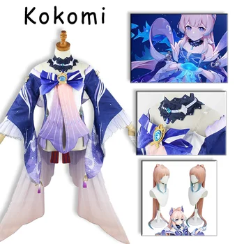 Genshin Vpliv Sangonomiya Kokomi Cosplay Anime Igra Obleko Halloween Party Deguisements Seksi Modra Obleka Določa Lasuljo Lase Naselitve