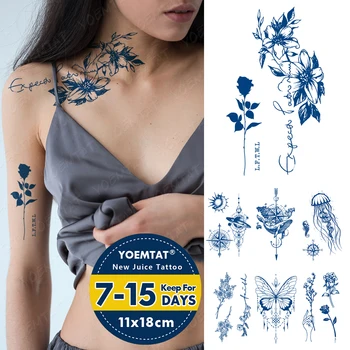 Semi-Trajne Nepremočljiva Začasni Tattoo Nalepke Sok Trajno Črnilo Tatto Linije Rose Cvet Zeliščni Ponaredek Tattoo Ženske Moški Body Art