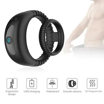 Moške zaklepanje fine dvojno tesnilo USB polnjenje vibracijsko masažo zaklepanje lep prstan moški masturbator seks igrače